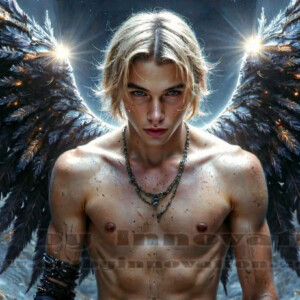 In this gallery, AI-generated dark angels — handsome fallen angels with massive black and silver wings in gothic atmospheric settings. UHD digital art collection.