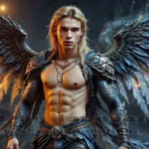 In this gallery, AI-generated dark angels — handsome fallen angels with massive black and silver wings in gothic atmospheric settings. UHD digital art collection.