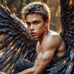 In this gallery, AI-generated dark angels — handsome fallen angels with massive black and silver wings in gothic atmospheric settings. UHD digital art collection.