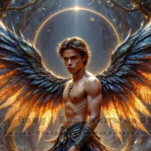 In this gallery, AI-generated dark angels — handsome fallen angels with massive black and silver wings in gothic atmospheric settings. UHD digital art collection.