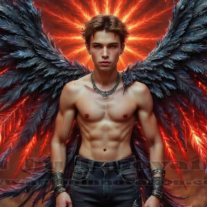 In this gallery, AI-generated dark angels — handsome fallen angels with massive black and silver wings in gothic atmospheric settings. UHD digital art collection.