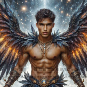 In this gallery, AI-generated dark angels — handsome fallen angels with massive black and silver wings in gothic atmospheric settings. UHD digital art collection.