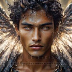 In this gallery, AI-generated dark angels — handsome fallen angels with massive black and silver wings in gothic atmospheric settings. UHD digital art collection.