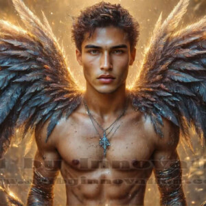 In this gallery, AI-generated dark angels — handsome fallen angels with massive black and silver wings in gothic atmospheric settings. UHD digital art collection.