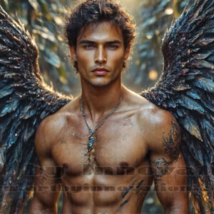 In this gallery, AI-generated dark angels — handsome fallen angels with massive black and silver wings in gothic atmospheric settings. UHD digital art collection.