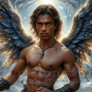 In this gallery, AI-generated dark angels — handsome fallen angels with massive black and silver wings in gothic atmospheric settings. UHD digital art collection.