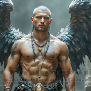 In this gallery, AI-generated dark angels — handsome fallen angels with massive black and silver wings in gothic atmospheric settings. UHD digital art collection.