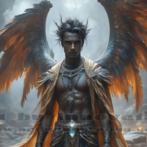 In this gallery, AI-generated dark angels — handsome fallen angels with massive black and silver wings in gothic atmospheric settings. UHD digital art collection.