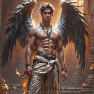 In this gallery, AI-generated dark angels — handsome fallen angels with massive black and silver wings in gothic atmospheric settings. UHD digital art collection.