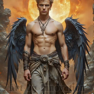 In this gallery, AI-generated dark angels — handsome fallen angels with massive black and silver wings in gothic atmospheric settings. UHD digital art collection.