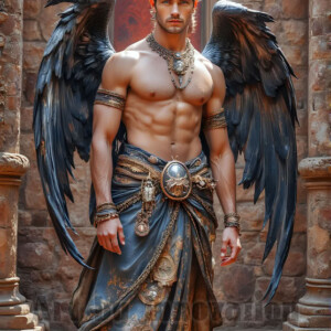 In this gallery, AI-generated dark angels — handsome fallen angels with massive black and silver wings in gothic atmospheric settings. UHD digital art collection.