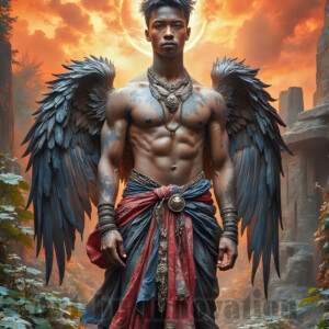 In this gallery, AI-generated dark angels — handsome fallen angels with massive black and silver wings in gothic atmospheric settings. UHD digital art collection.