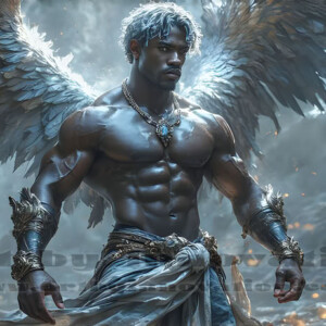 In this gallery, AI-generated dark angels — handsome fallen angels with massive black and silver wings in gothic atmospheric settings. UHD digital art collection.