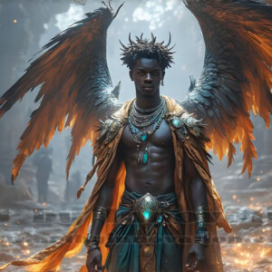 In this gallery, AI-generated dark angels — handsome fallen angels with massive black and silver wings in gothic atmospheric settings. UHD digital art collection.