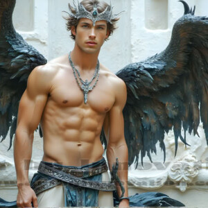 In this gallery, AI-generated dark angels — handsome fallen angels with massive black and silver wings in gothic atmospheric settings. UHD digital art collection.