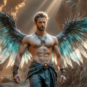 In this gallery, AI-generated dark angels — handsome fallen angels with massive black and silver wings in gothic atmospheric settings. UHD digital art collection.