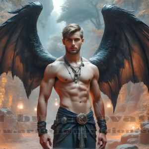In this gallery, AI-generated dark angels — handsome fallen angels with massive black and silver wings in gothic atmospheric settings. UHD digital art collection.