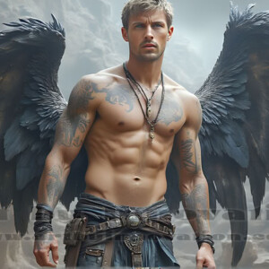 In this gallery, AI-generated dark angels — handsome fallen angels with massive black and silver wings in gothic atmospheric settings. UHD digital art collection.