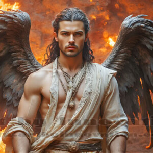 In this gallery, AI-generated dark angels — handsome fallen angels with massive black and silver wings in gothic atmospheric settings. UHD digital art collection.
