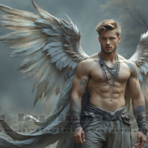 In this gallery, AI-generated dark angels — handsome fallen angels with massive black and silver wings in gothic atmospheric settings. UHD digital art collection.