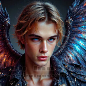 In this gallery, AI-generated dark angels — handsome fallen angels with massive black and silver wings in gothic atmospheric settings. UHD digital art collection.