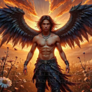 In this gallery, AI-generated dark angels — handsome fallen angels with massive black and silver wings in gothic atmospheric settings. UHD digital art collection.