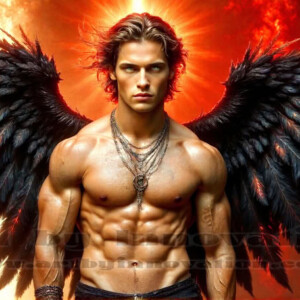 In this gallery, AI-generated dark angels — handsome fallen angels with massive black and silver wings in gothic atmospheric settings. UHD digital art collection.