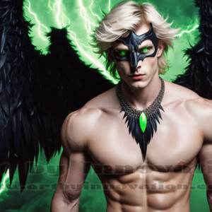 In this gallery, AI-generated dark angels — handsome fallen angels with massive black and silver wings in gothic atmospheric settings. UHD digital art collection.