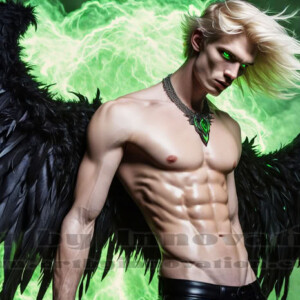 In this gallery, AI-generated dark angels — handsome fallen angels with massive black and silver wings in gothic atmospheric settings. UHD digital art collection.