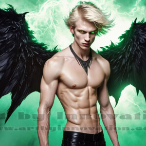 In this gallery, AI-generated dark angels — handsome fallen angels with massive black and silver wings in gothic atmospheric settings. UHD digital art collection.
