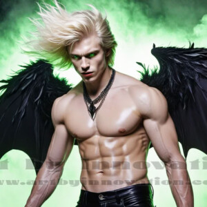 In this gallery, AI-generated dark angels — handsome fallen angels with massive black and silver wings in gothic atmospheric settings. UHD digital art collection.