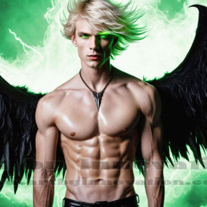 In this gallery, AI-generated dark angels — handsome fallen angels with massive black and silver wings in gothic atmospheric settings. UHD digital art collection.