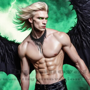 In this gallery, AI-generated dark angels — handsome fallen angels with massive black and silver wings in gothic atmospheric settings. UHD digital art collection.