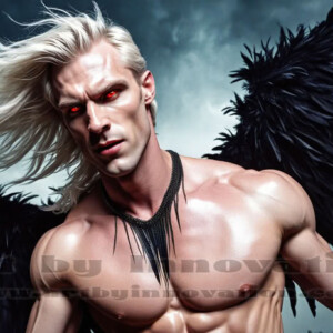 In this gallery, AI-generated dark angels — handsome fallen angels with massive black and silver wings in gothic atmospheric settings. UHD digital art collection.