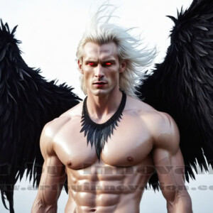 In this gallery, AI-generated dark angels — handsome fallen angels with massive black and silver wings in gothic atmospheric settings. UHD digital art collection.