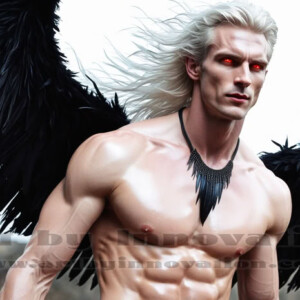 In this gallery, AI-generated dark angels — handsome fallen angels with massive black and silver wings in gothic atmospheric settings. UHD digital art collection.