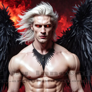 In this gallery, AI-generated dark angels — handsome fallen angels with massive black and silver wings in gothic atmospheric settings. UHD digital art collection.