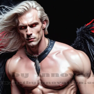 In this gallery, AI-generated dark angels — handsome fallen angels with massive black and silver wings in gothic atmospheric settings. UHD digital art collection.