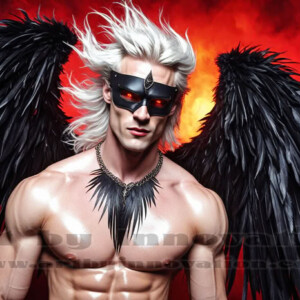 In this gallery, AI-generated dark angels — handsome fallen angels with massive black and silver wings in gothic atmospheric settings. UHD digital art collection.
