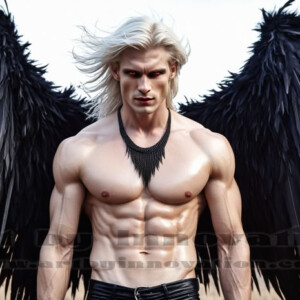 In this gallery, AI-generated dark angels — handsome fallen angels with massive black and silver wings in gothic atmospheric settings. UHD digital art collection.