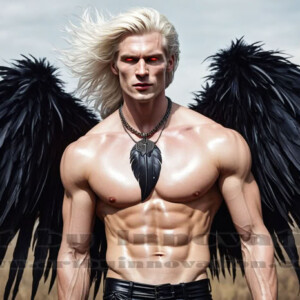 In this gallery, AI-generated dark angels — handsome fallen angels with massive black and silver wings in gothic atmospheric settings. UHD digital art collection.