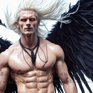 In this gallery, AI-generated dark angels — handsome fallen angels with massive black and silver wings in gothic atmospheric settings. UHD digital art collection.