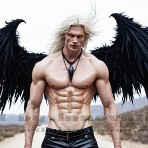 In this gallery, AI-generated dark angels — handsome fallen angels with massive black and silver wings in gothic atmospheric settings. UHD digital art collection.