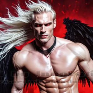 In this gallery, AI-generated dark angels — handsome fallen angels with massive black and silver wings in gothic atmospheric settings. UHD digital art collection.