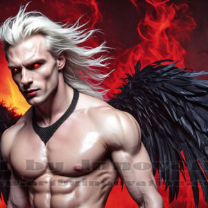 In this gallery, AI-generated dark angels — handsome fallen angels with massive black and silver wings in gothic atmospheric settings. UHD digital art collection.