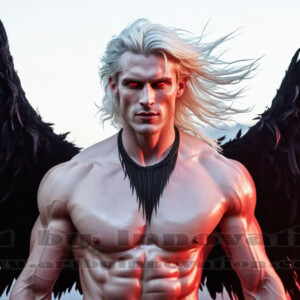 In this gallery, AI-generated dark angels — handsome fallen angels with massive black and silver wings in gothic atmospheric settings. UHD digital art collection.