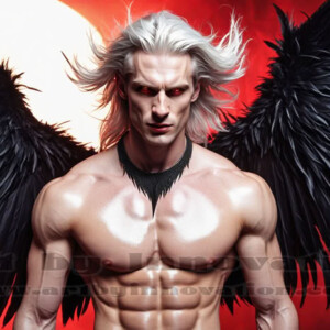 In this gallery, AI-generated dark angels — handsome fallen angels with massive black and silver wings in gothic atmospheric settings. UHD digital art collection.