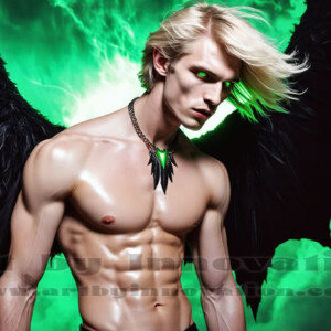 In this gallery, AI-generated dark angels — handsome fallen angels with massive black and silver wings in gothic atmospheric settings. UHD digital art collection.