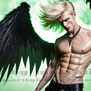 In this gallery, AI-generated dark angels — handsome fallen angels with massive black and silver wings in gothic atmospheric settings. UHD digital art collection.