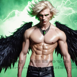 In this gallery, AI-generated dark angels — handsome fallen angels with massive black and silver wings in gothic atmospheric settings. UHD digital art collection.